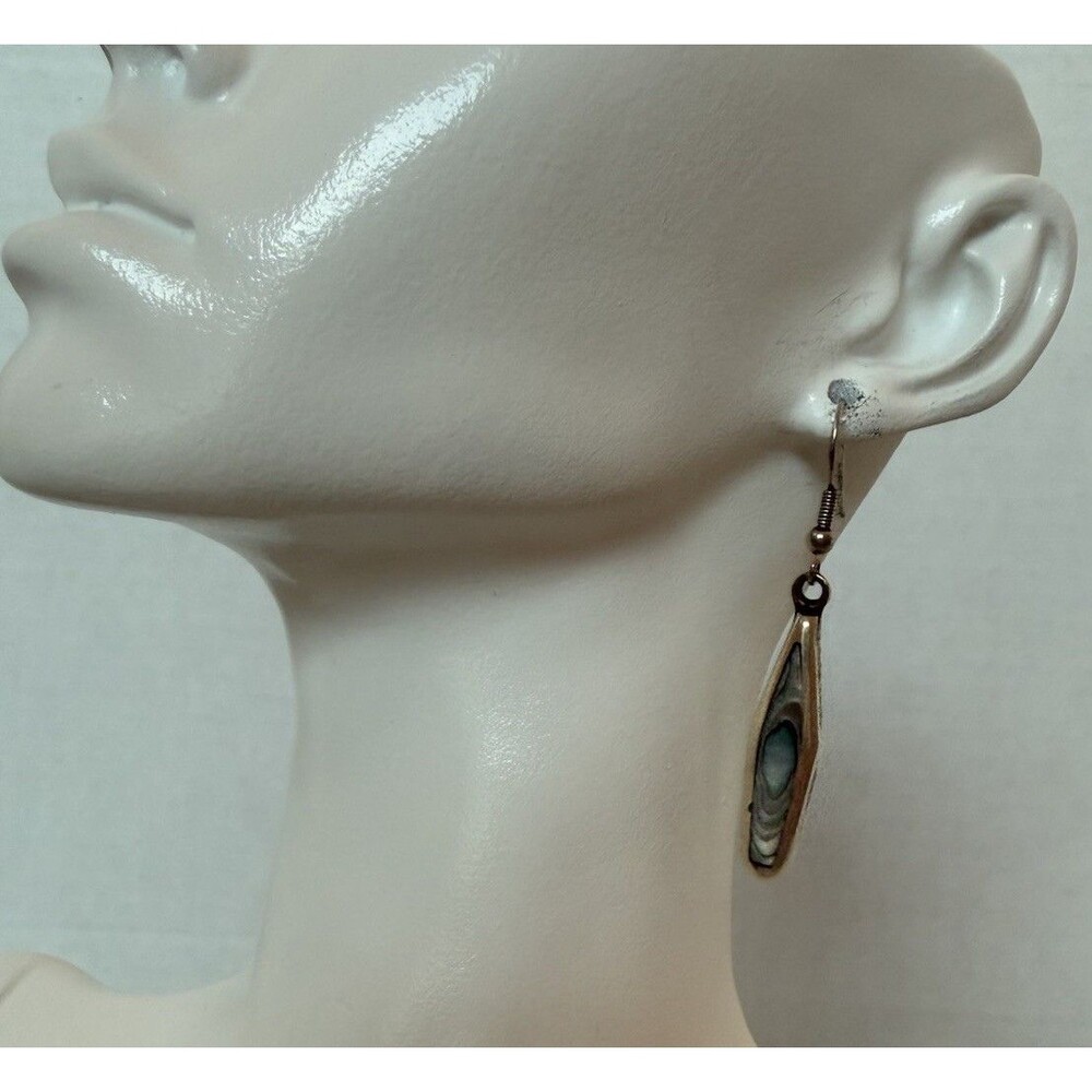 Vintage ESR Taxco Mexico 925 Sterling Abalone Shell Teardrop Dangle Earrings